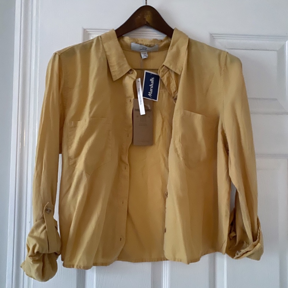 Mustard yellow cropped button down